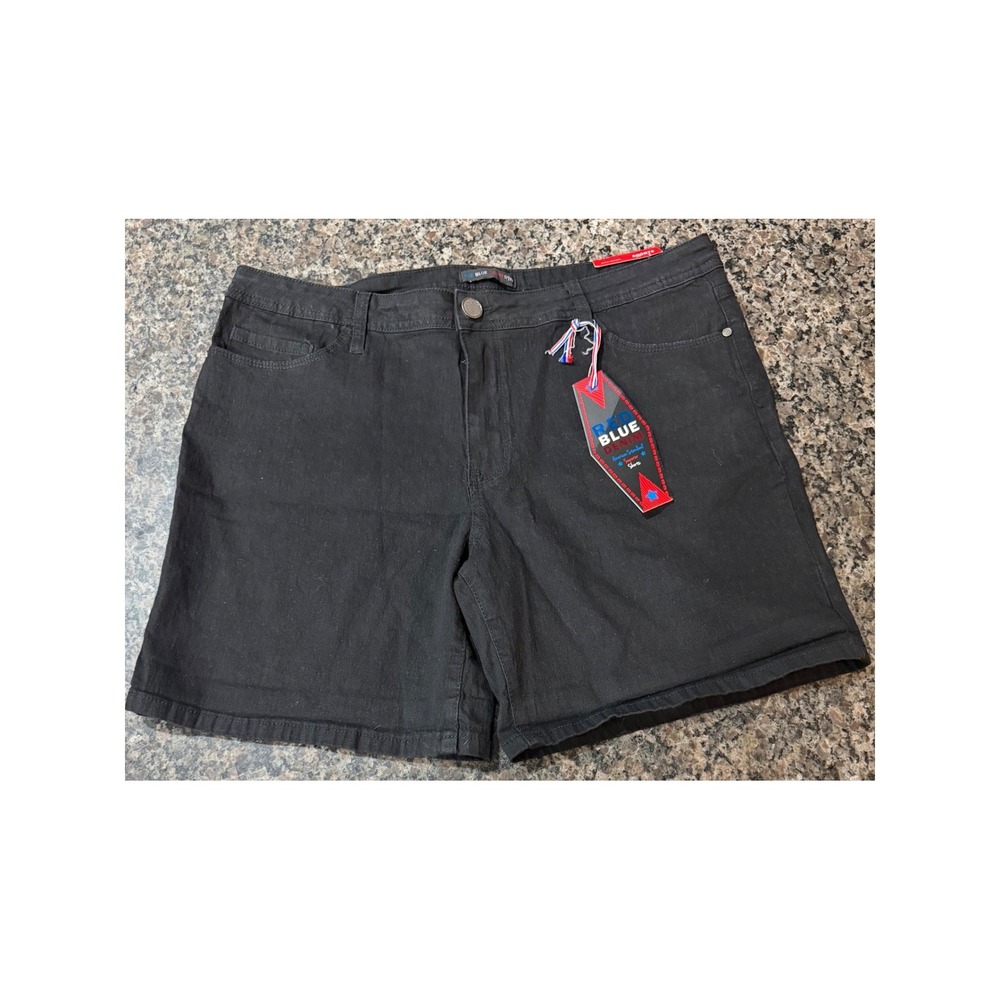 Red Blue Denim Womens Black Jean Shorts Size 17/33 American Standard Stretch